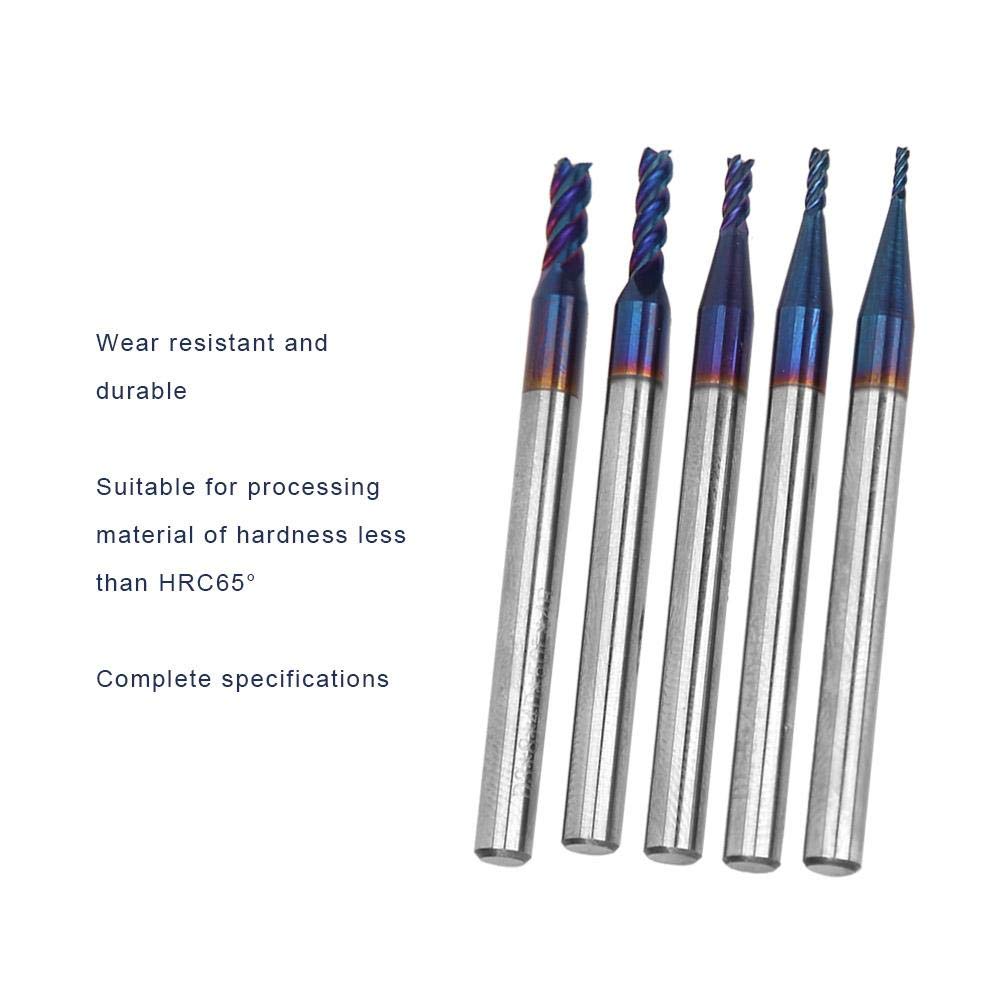 5 PCS CNC End Mill Bits Set, CNC Router Bits 4 Flute Tungsten Steel Milling Cutters Engraving Tools Blue Nano Coated HRC65 for Drilling and Milling