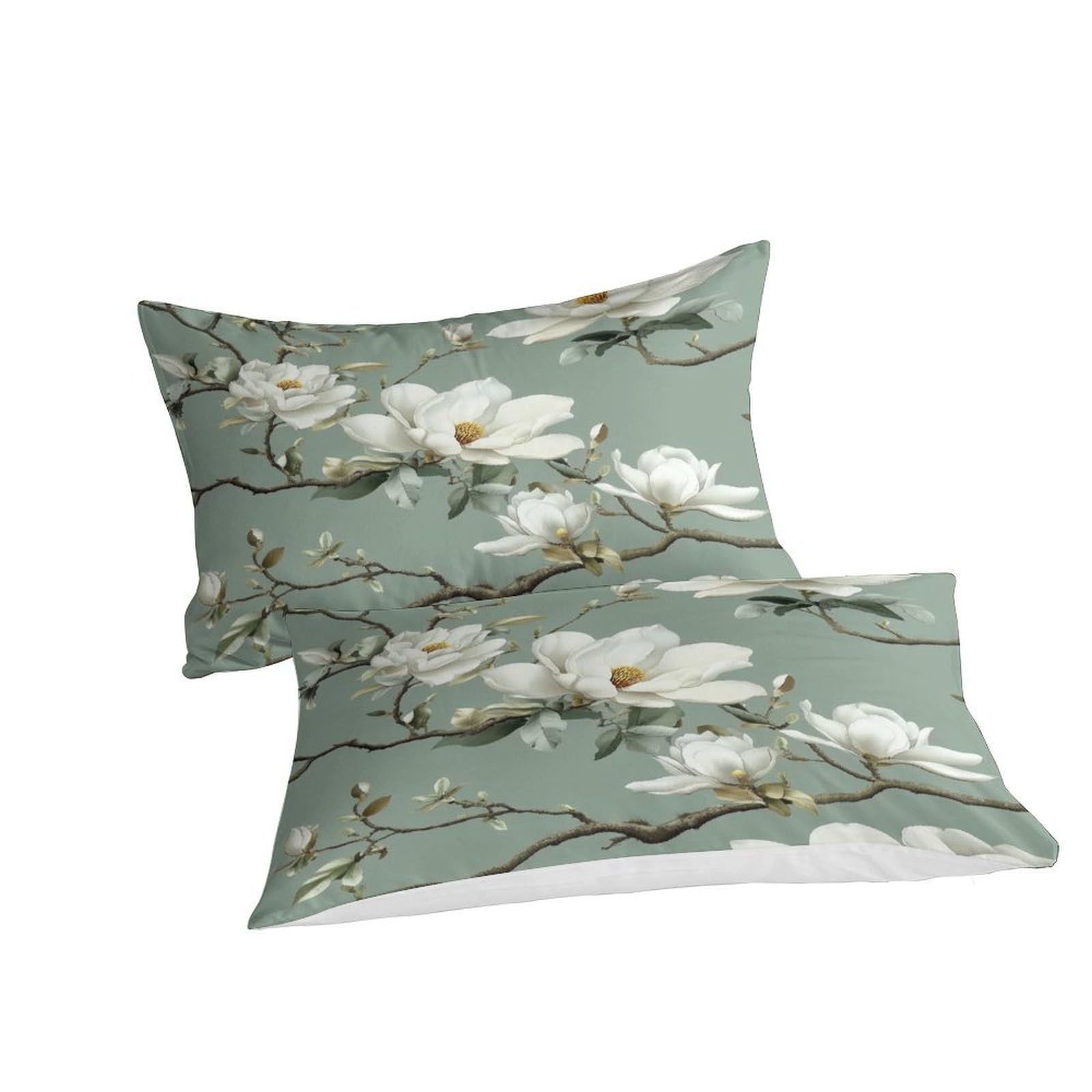 Weiße Magnolia Blüten 3-teiliges Reines Polyester Botanischer Garten Stil Bettbezugset, Versteckter Reißverschluss, Krippenbettwäsche, Babysicher & Gifffrei King（220x240cm）