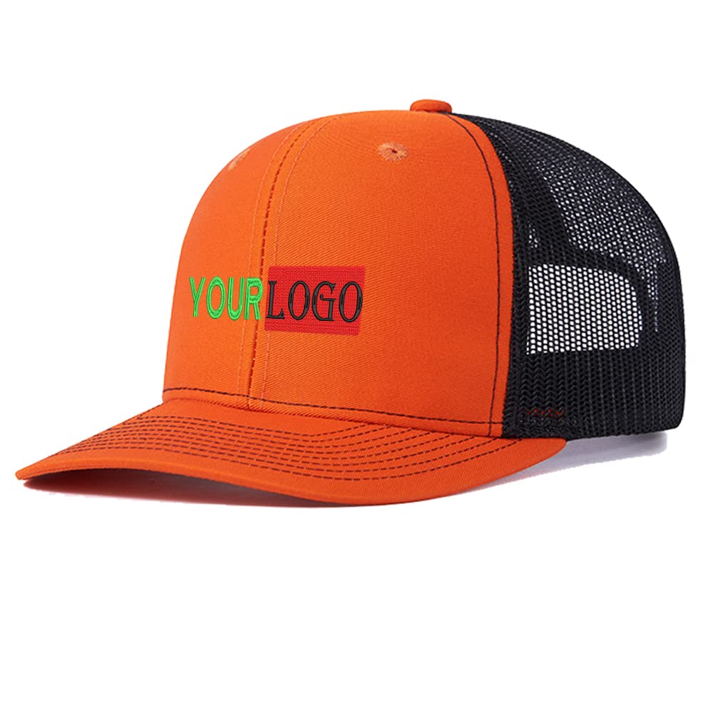 Unisex Orange Black Primedealsday Embroidery Custom Logo Trucker Hats For Men Adjustable Snapback Mesh Cap Outdoors Baseball Dad Cap