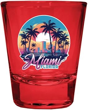 Miami Florida Design B Souvenir Full Color 2oz Shot Glass Red Single