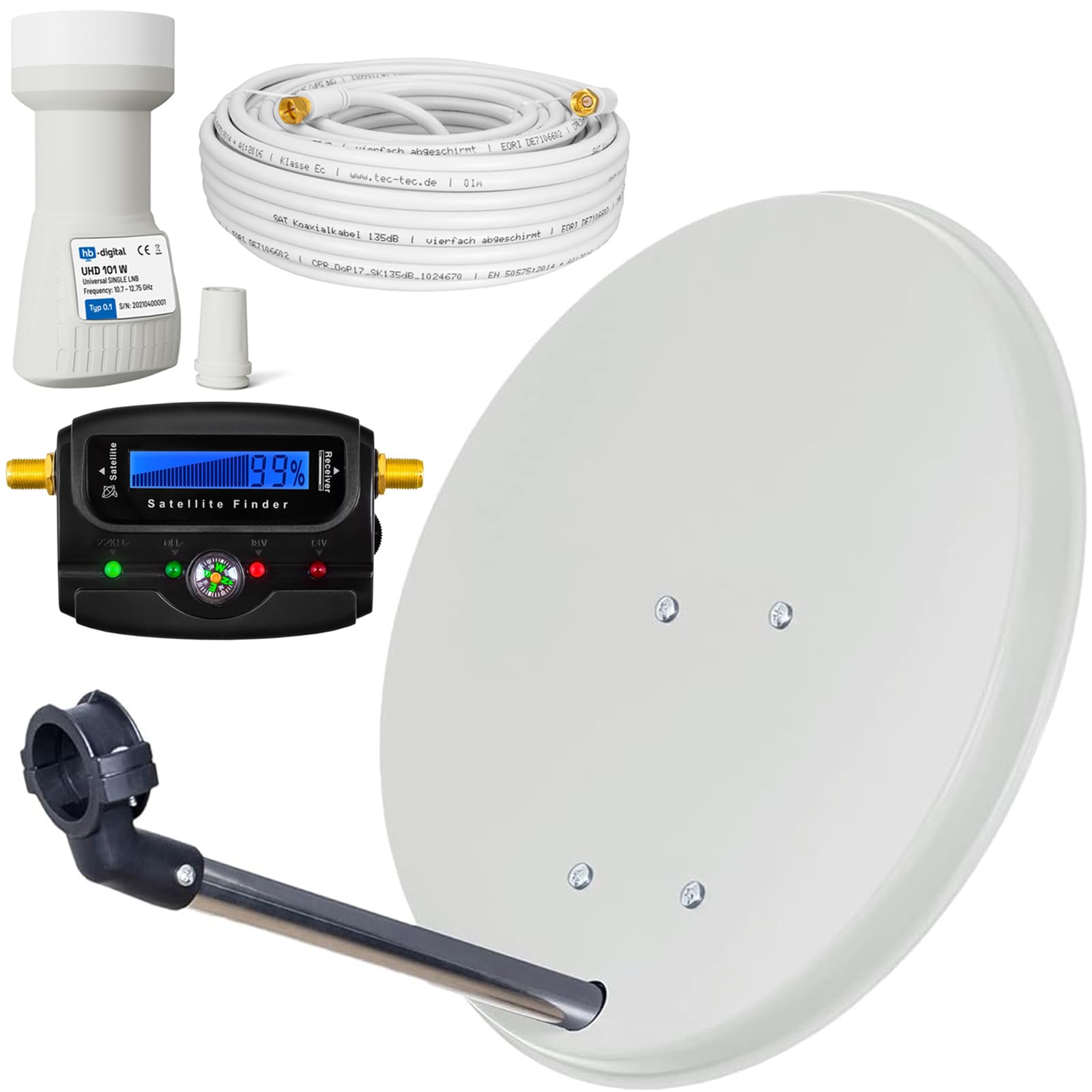 HB numérique par satellite Kit complet: Mini Installation satellite 40 cm BOL + LNB 0,1 dB + 10 m câble + SAT Finder