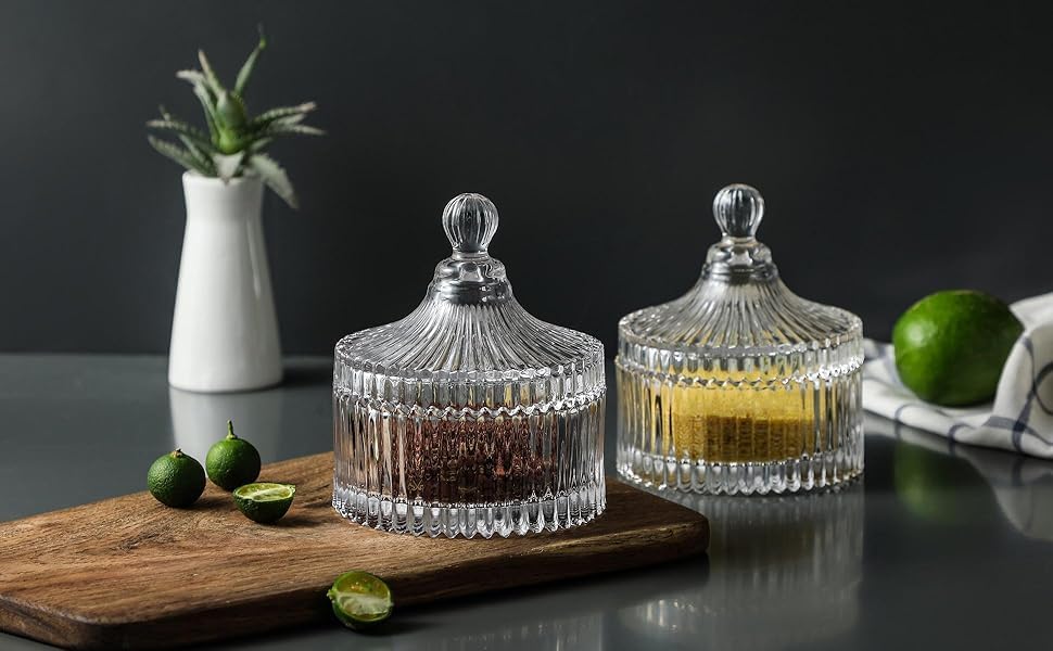 Image of Glass Candy Dish with Lid, Crystal Candy Jar, Decorative Candy Bowl, Cookie Jar, Jewelry Dish, Covered Candy Jar, Small Glass Jars for Buffet, Kitchen, Home