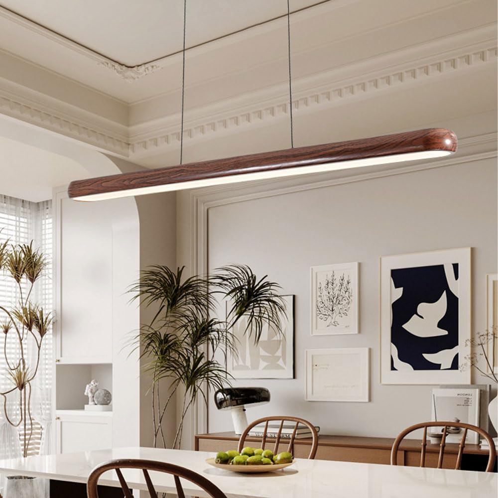 Lampada a Sospensione con venature del Legno, Illuminazione lineare a LED da soffitto, Lampada a Sospensione per Tavolo da Pranzo, Lampada a Sospensione Lunga in Metallo, Lampada a sospensio