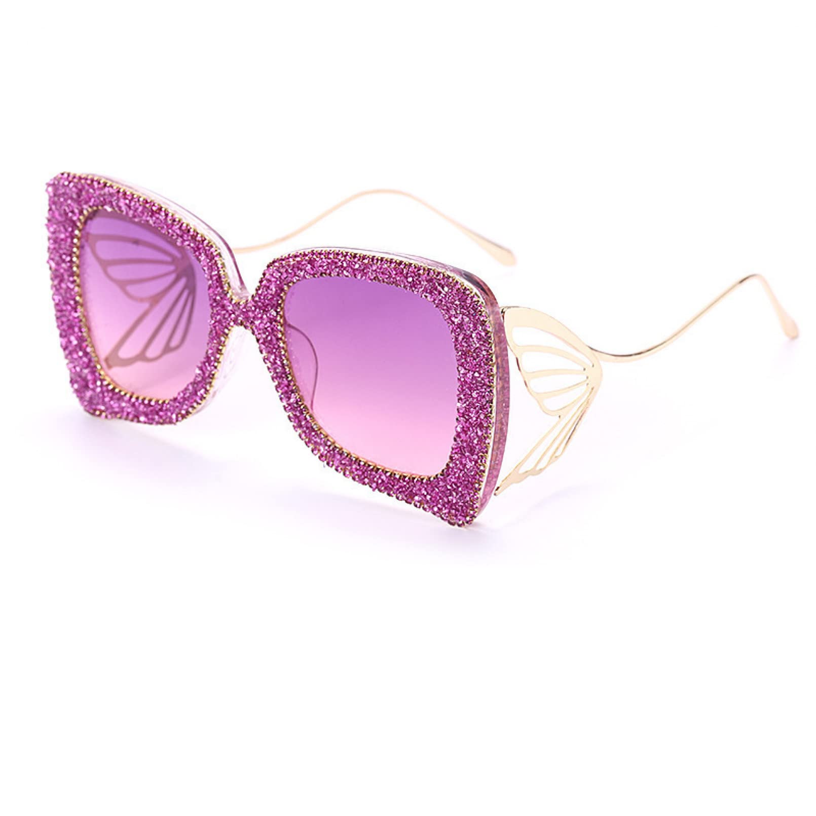Occhiali da sole Signore Oversize Rettangolare Strass Intarsiato Occhiali Da Sole Donna Farfalla A Forma Di Metallo Templi Pop