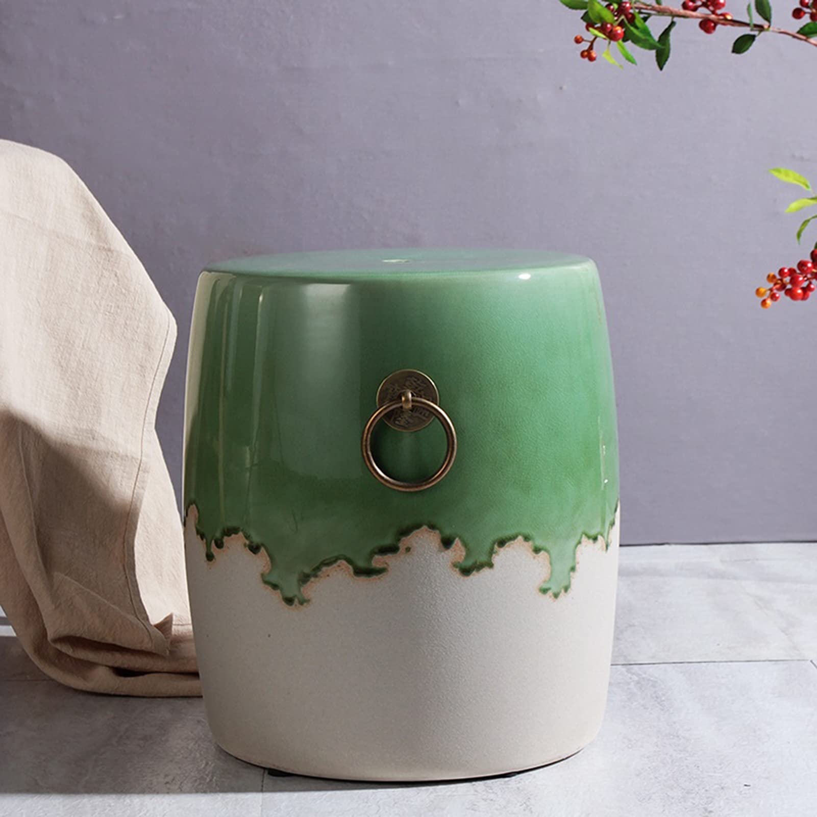 Ceramiczny klasyczny okrągły stołek ogrodowy, szkliwiony gładki dekoracyjny ceramiczny stołek ogrodowy ponadczasowy, uniwersalne meble ogrodowe do ogrodu, patio, trawnika i gospodarstwa domowego