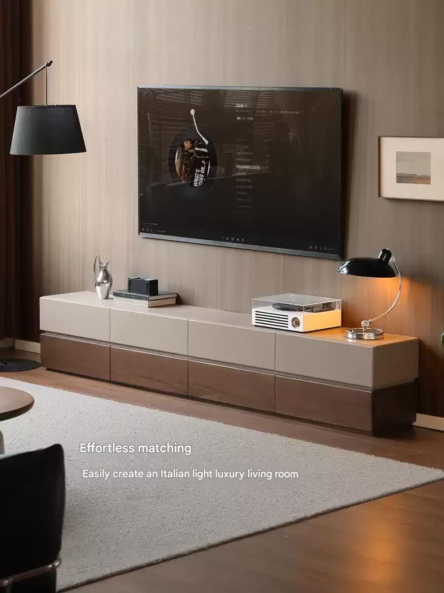 GVAwood Black Walnut Solid Wood Italian Light Luxury Floor TV Cabinet. 78.7x13.8x16.5 inch / 200x35x42 cm/Rich Dark Walnut Color / 2.0m TV Cabinet + 0.6m Side cabinets