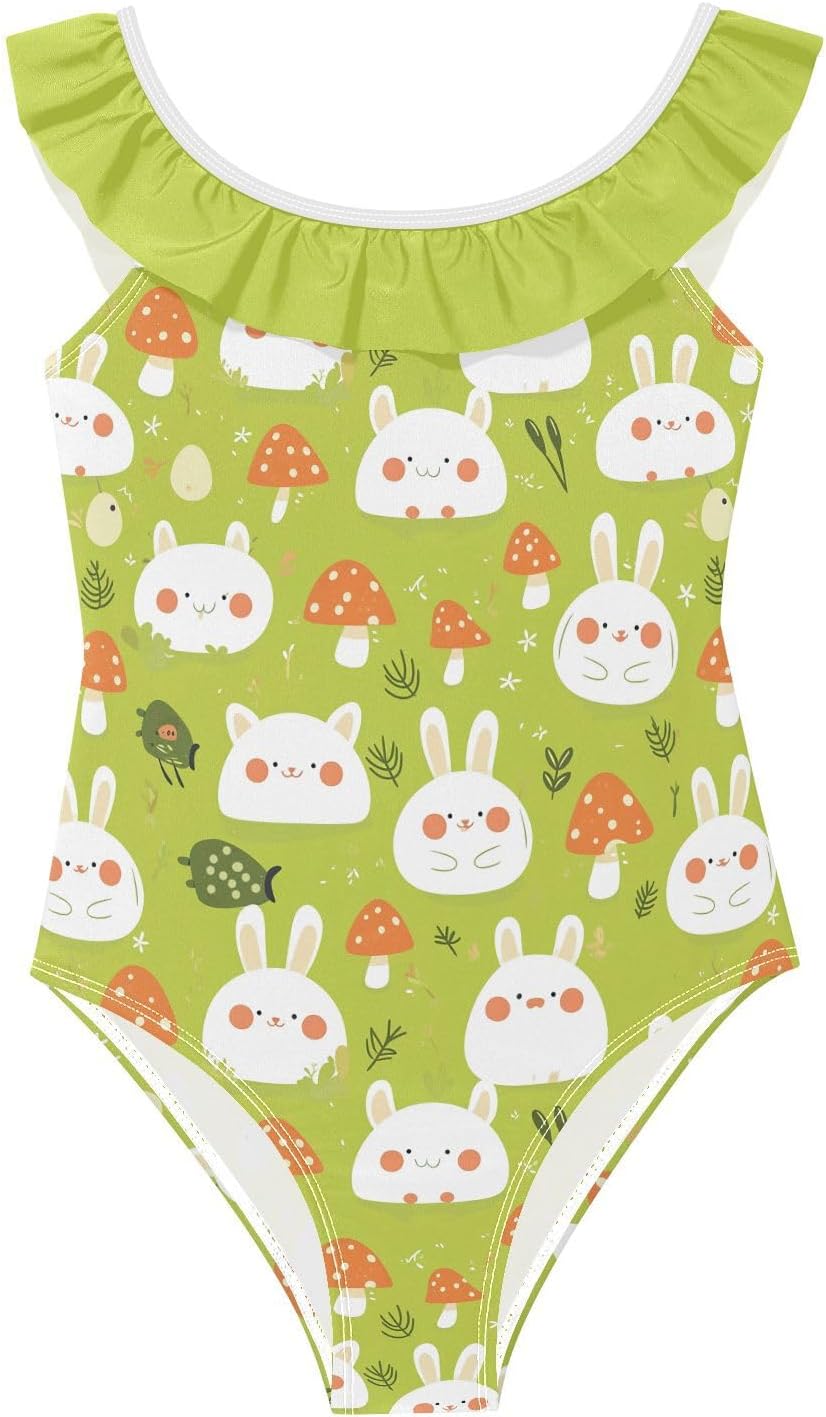 visesunny Girls One Piece Swimsuits Ruffle Swimwear Cat Rabbit Mushroom Bathing Suits for Girls 3-6Y