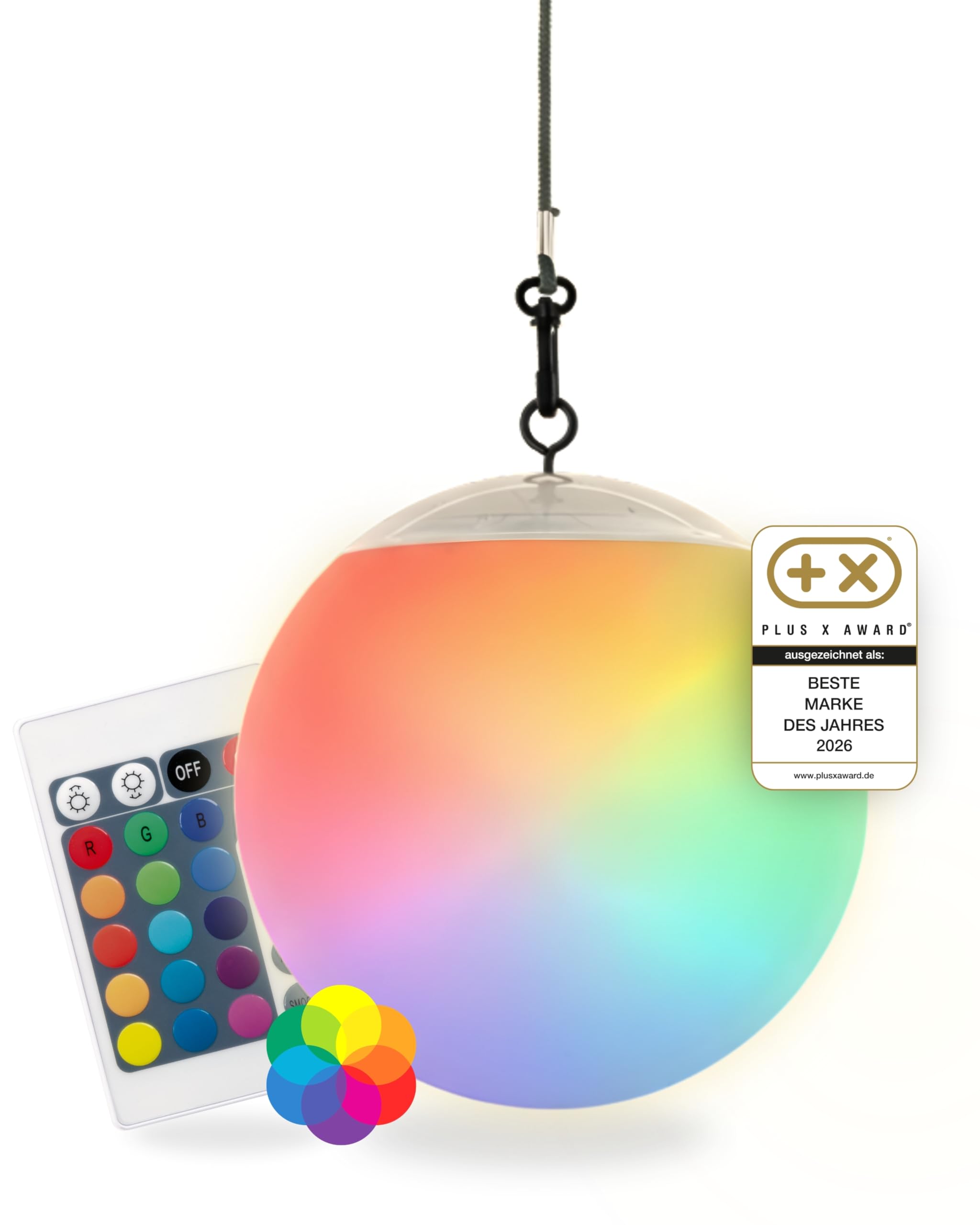 SCHWAIGER Solarlampe I hängende Solarleuchte für außen I RGB LED-Hängeleuchte mit Nylonkordel I IP44 spritzwassergeschützt & inklusive Fernbedienung I Hängelampe für Garten, Balkon & Terrasse