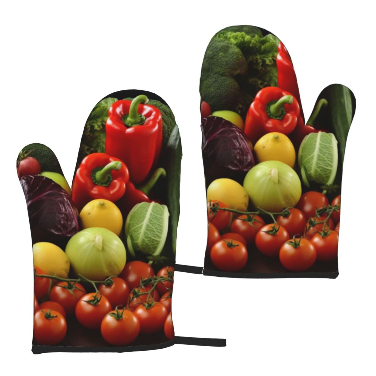 variety fresh vegetables fruits Printed Oven Mitts Sets 2 PCS Heat Resistant and Non-Slip Glove Potholder for Kitchen Cooking Baking Grilling