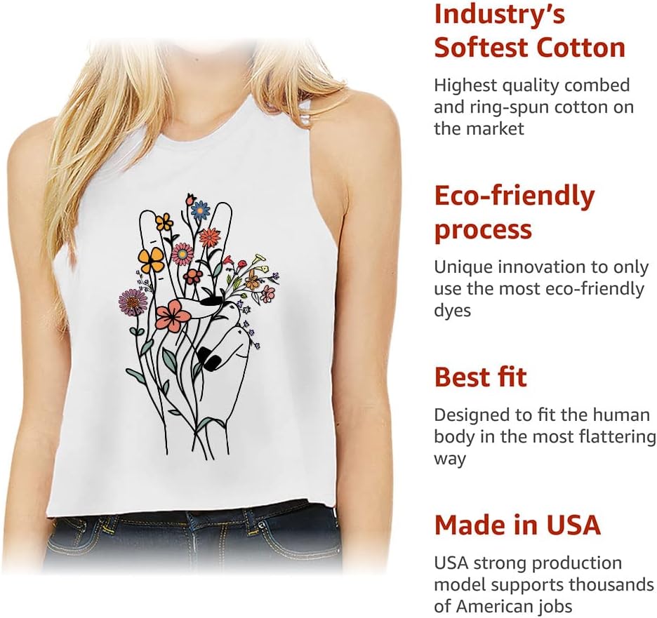 Peace Sign Racerback Cropped Tank - Floral Women's Tank - Cute Tank Top