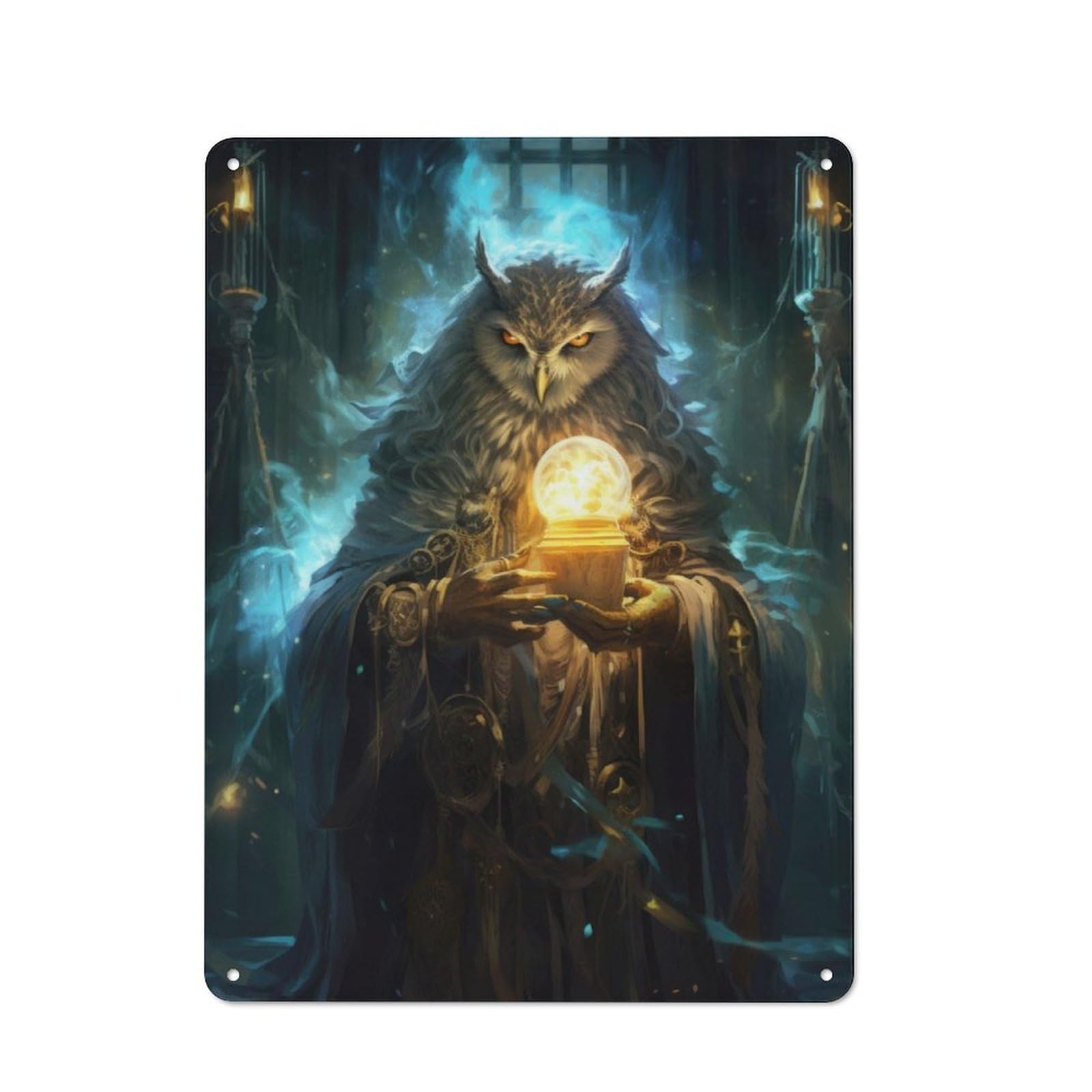 Junmoney Owl Time Wizard Rustic Metal Sign 40X30cm For Hallway Wall, For Collectors Of Rustic Metal Wall Decor