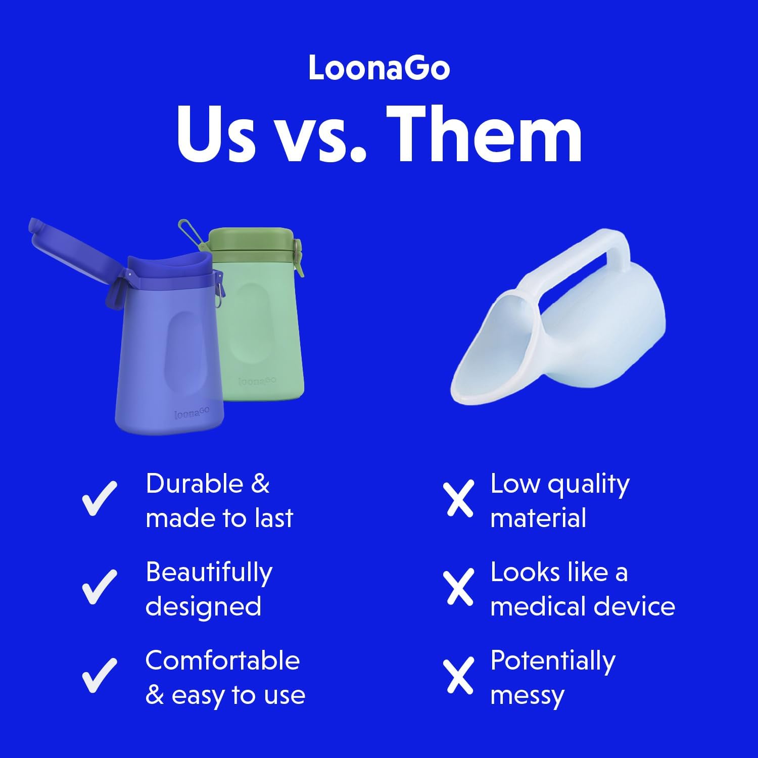 LoonaGo Female Urinal – Portable, Odor-Blocking, Leakproof Pee Bottle – Discreet Bedside & Travel Toilet for Women - Road Trips, Camping and Post Surgery – FSA/HSA Eligible (Green)