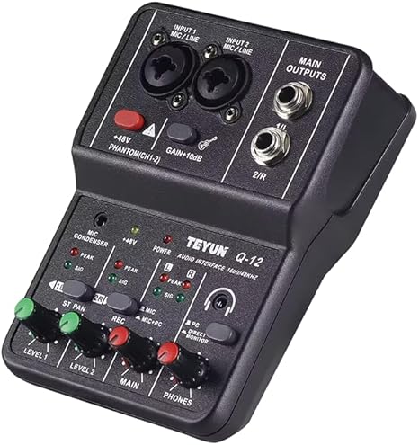 USB Audio Interface for PC,Interface for Recording Music Computer Recording Audio Interface XLR with 3.55m Microphone Jack, USB Sound Card for Recording Studio, Ultra-low Latency Plug&Play, Q-12