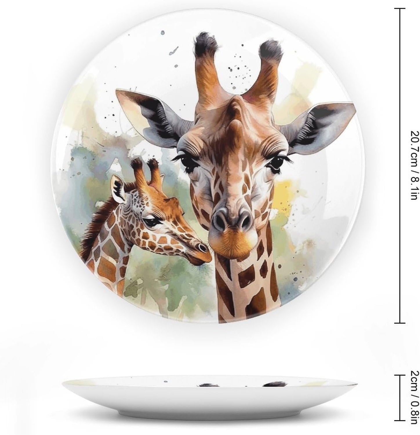 Watercolor Deer Giraffe Bone China Decorative Plate with Display Stand, Ceramic Ornaments Plate for Wall Hanging, Personalized Porcelain Plates for Office, Living Room 8inch