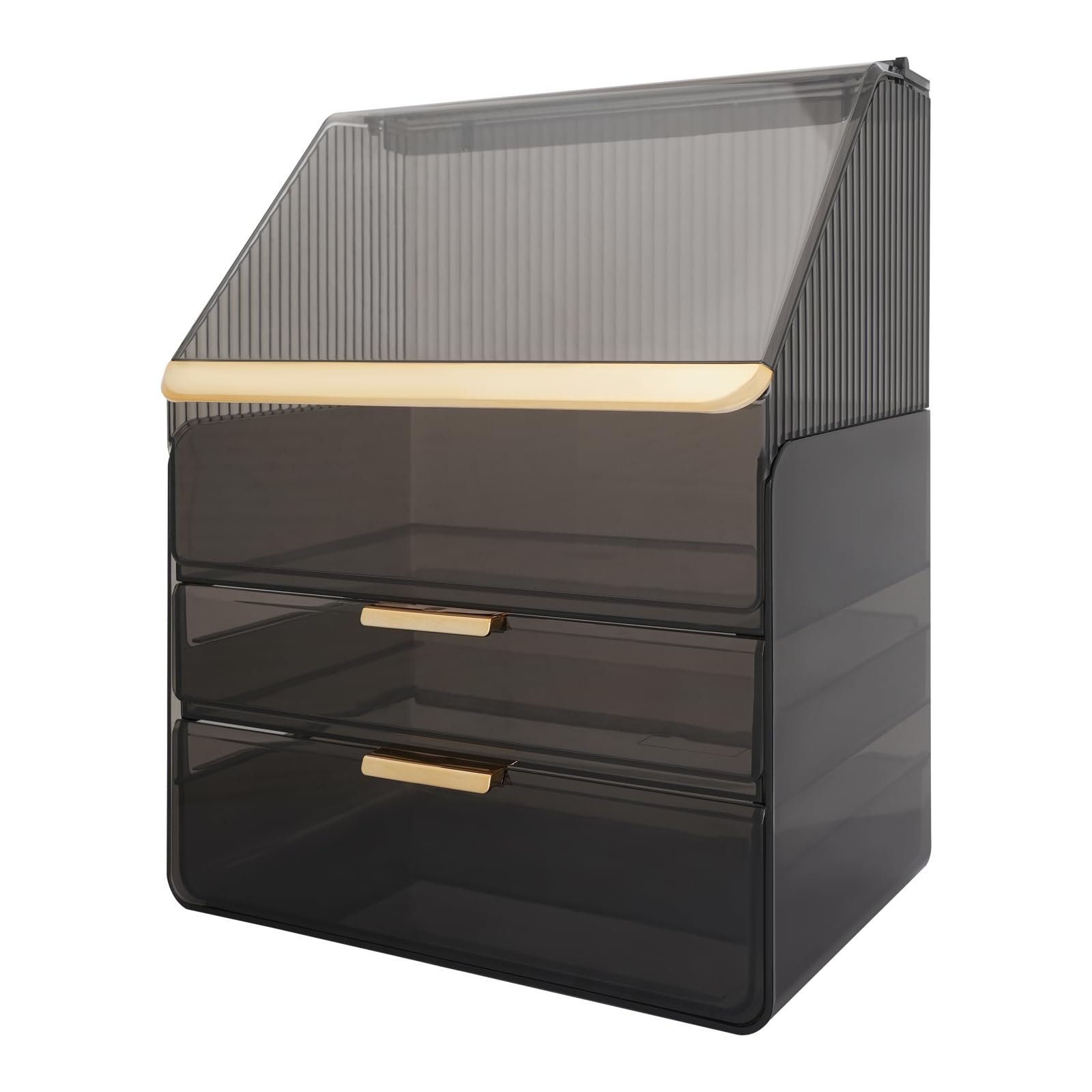 Schminktisch Organizer Make Up Kosmetik Makeup Organizers Schmink Make-up Organizer Schwarz, PET und ABS, Modern, Rechteckig, 2 Schubladen, 3 Ebenen, mit Lippenstifthalter, 30x19x37,2 cm