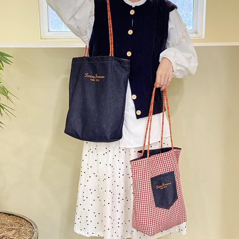 Plaid Shoulder Bag for Women - Spacious Lightweight Tote Crossbody Purse (Red)4