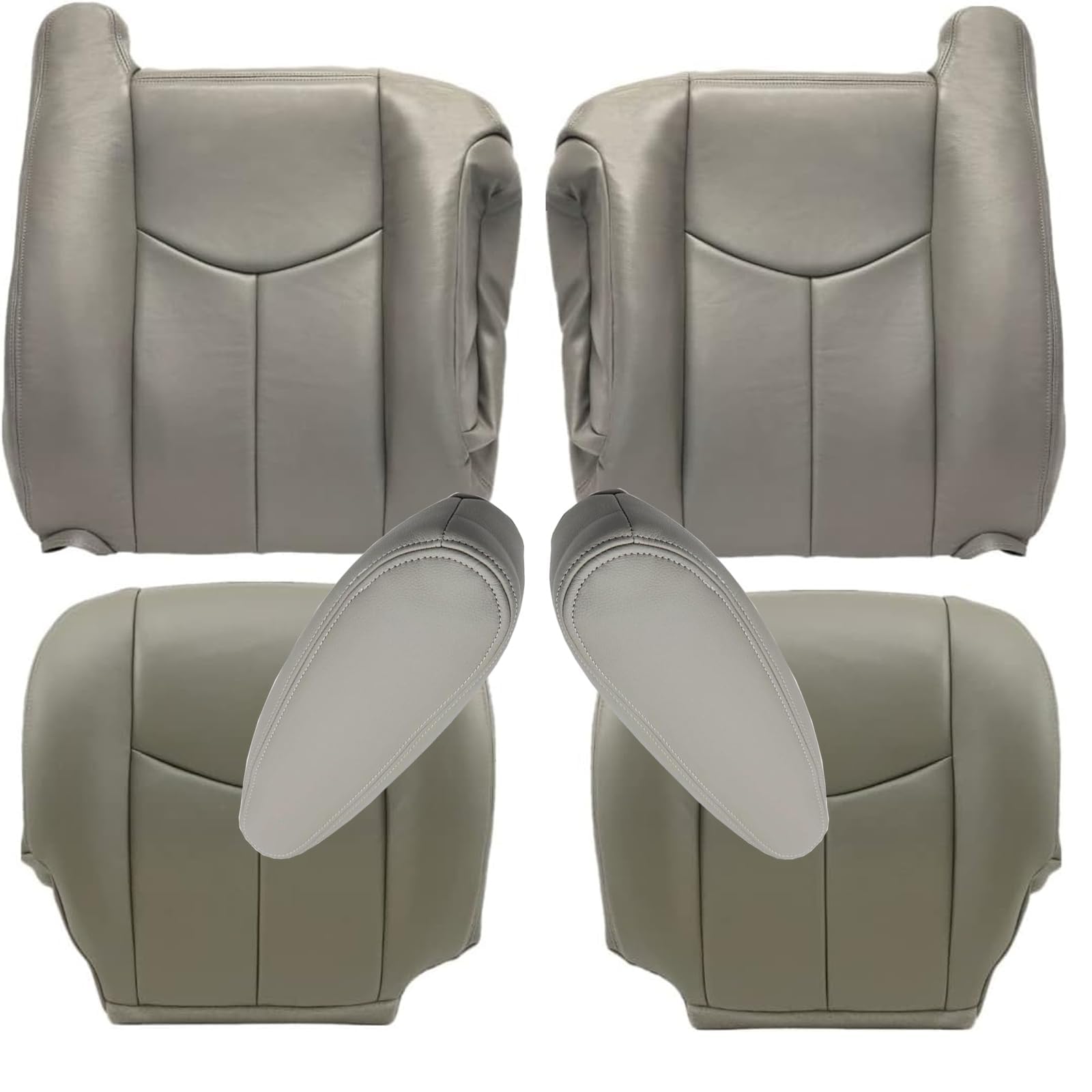 GXARTS Driver and Passenger Side Bottom Replacement Leather Seat Cover and Top Lean Back and Armrest Cover #922/92i Light Gray Fit for Chevy Tahoe Suburban Avalanche Silverado Yukon Sierra 2003-2006