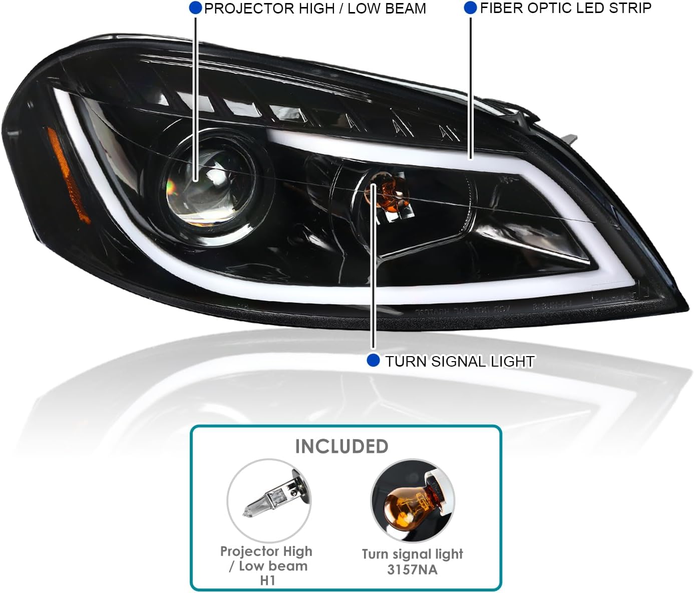 SPEC-D TUNING Jet Black LED Projector Headlights + Signal Lamps Compatible with 2006-2013 Chevy Impala, 2006-2007 Chevy Monte Carlo, Left + Right Pair Headlamps Assembly