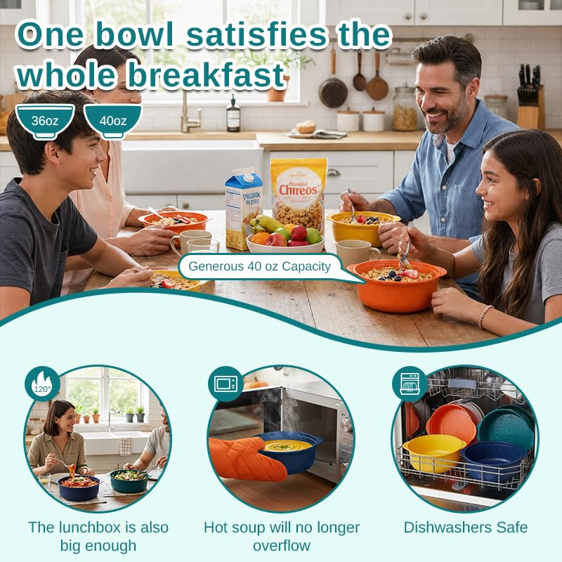 Image of 40oz Bowls Set of 8 with Lids, Lightweight, Microwave & Dishwasher Safe