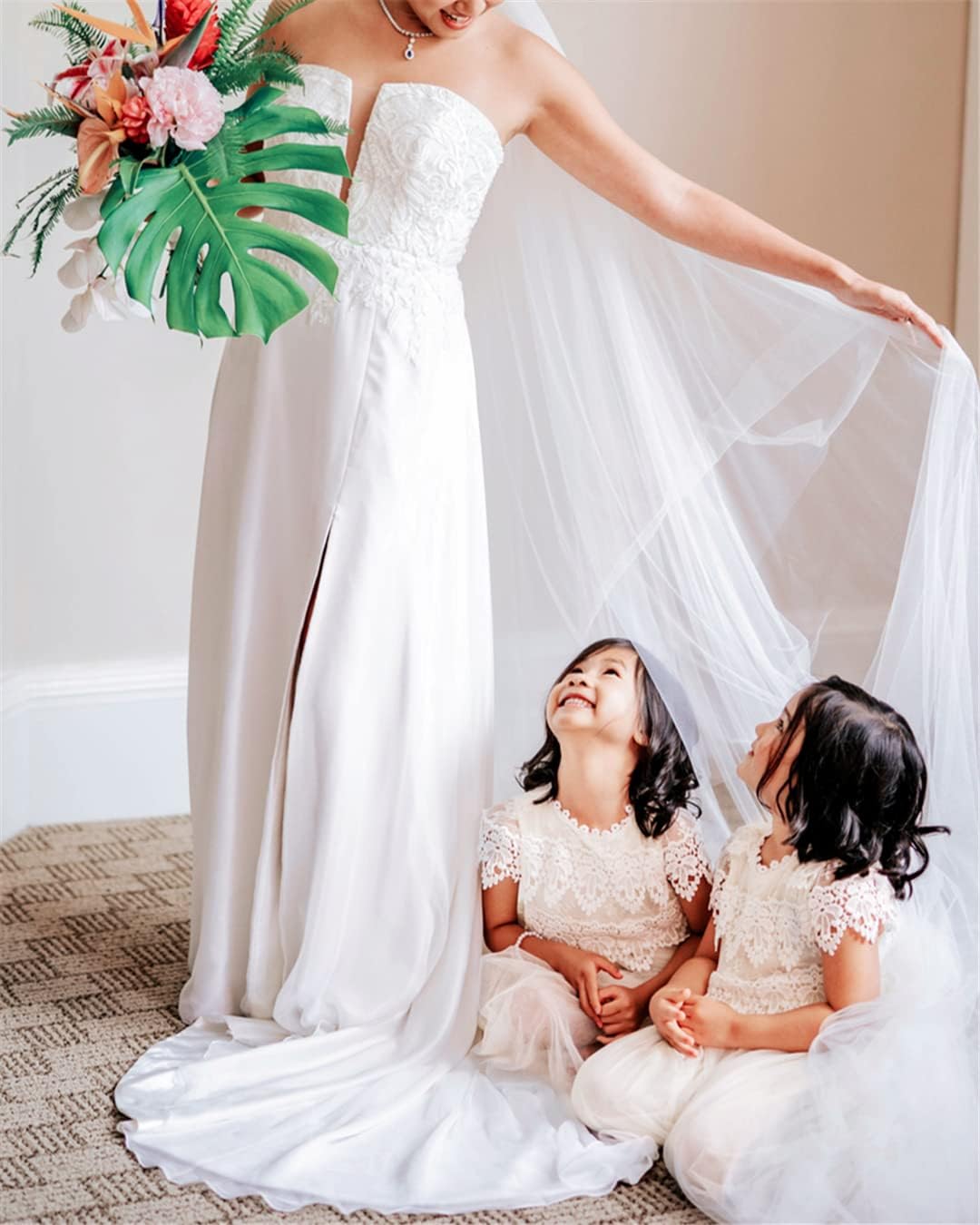 2Bunnies Girl Boho Bohemian Rustic Communion Crochet Lace A-Line Tulle Flower Girl Dress