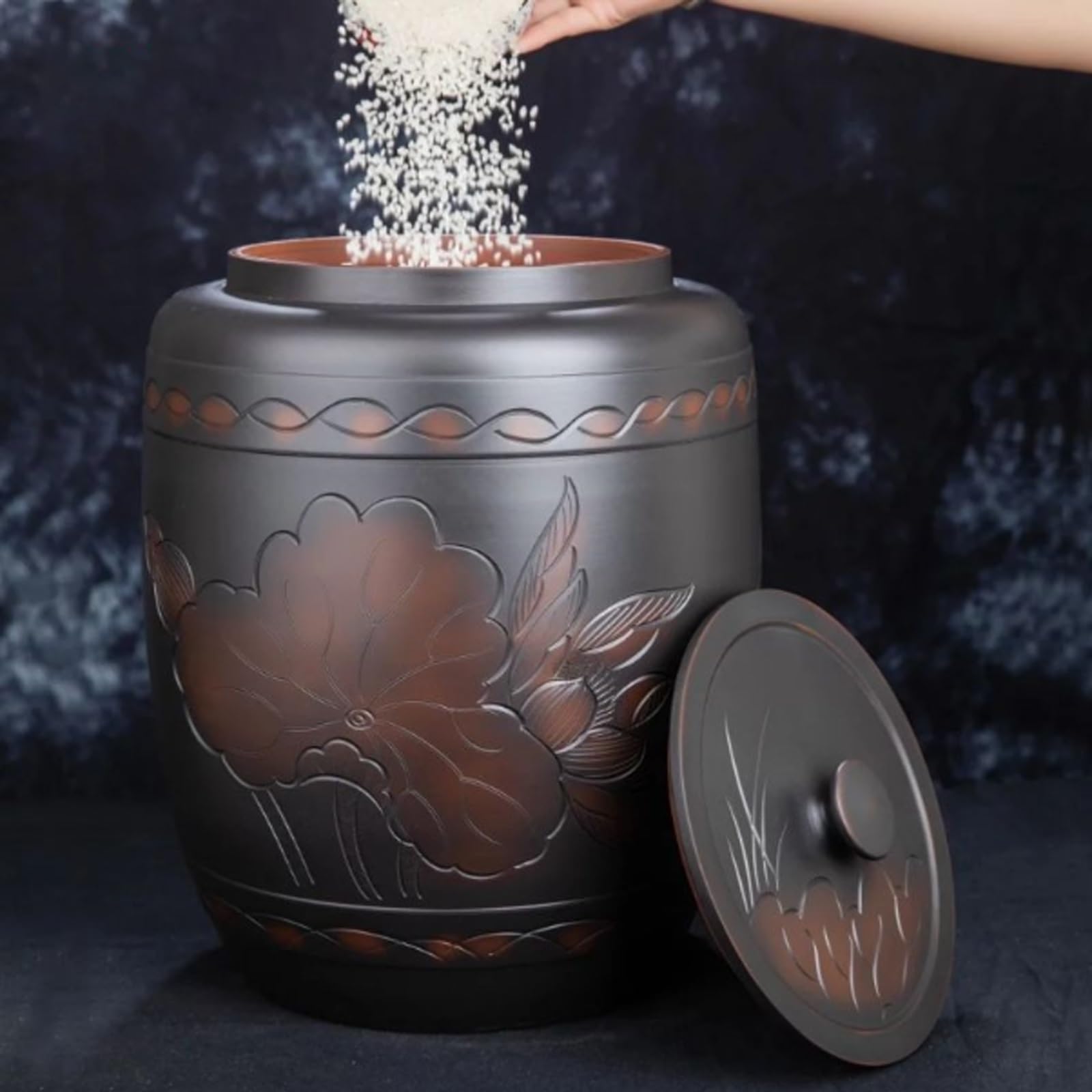 Récipient à riz en céramique de 25 L, hermétique - Grand distributeur de conservation alimentaire hermétique de 15 kg - Récipient en céramique pour la conservation de la farine, du café, du thé.
