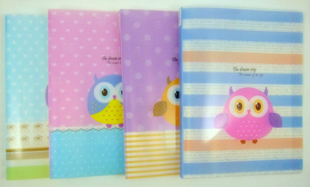 Cute Owl 20 Pockets Lightweight A4 Display Book File Folder (Pack of 4 Pieces Assorted Designs)