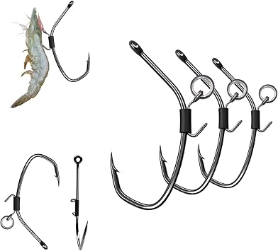 Live Shrimp Fishing Hooks - Premium Carbon Steel Barbed Hooks 6/10/15Packs, Shrimp Walker for Catfish & Bass in Freshwater & Saltwater
