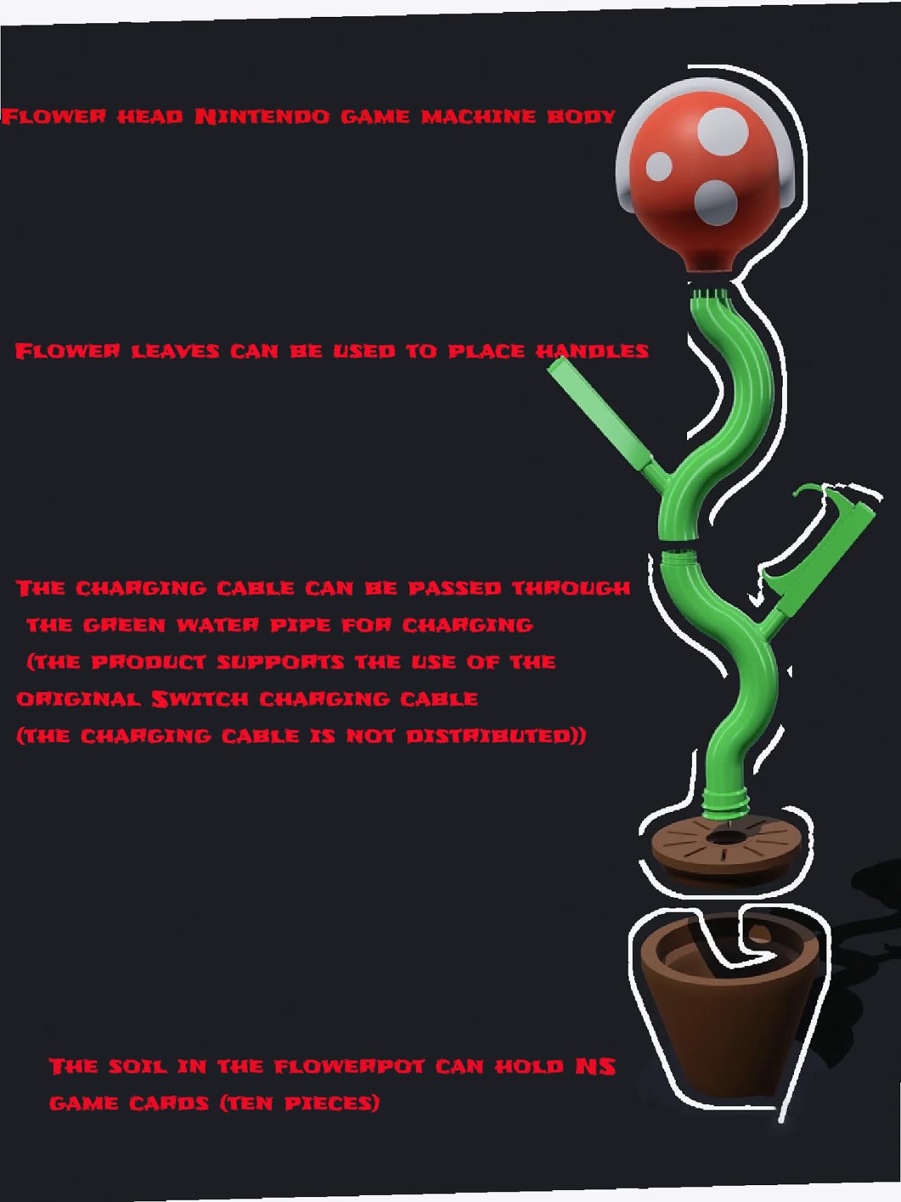 Amazon.com: Multifunctional Vertical Stand Game Console Charging Stand Game  Card Storage Desktop Ornaments Rechargeable Base Flower Pot Piranha  Ornament Suitable for Switch Game Console : Video Games