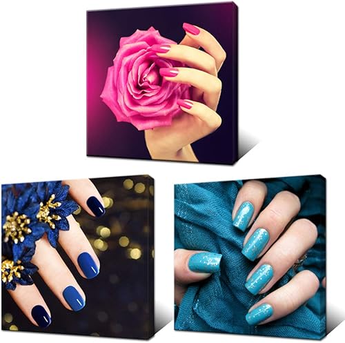 Artsbay 3 piezas de lienzo moderno arte de pared para mujer, salón de belleza, pintura, pintura de uñas, arte de spa, maquillaje y manicura, póster