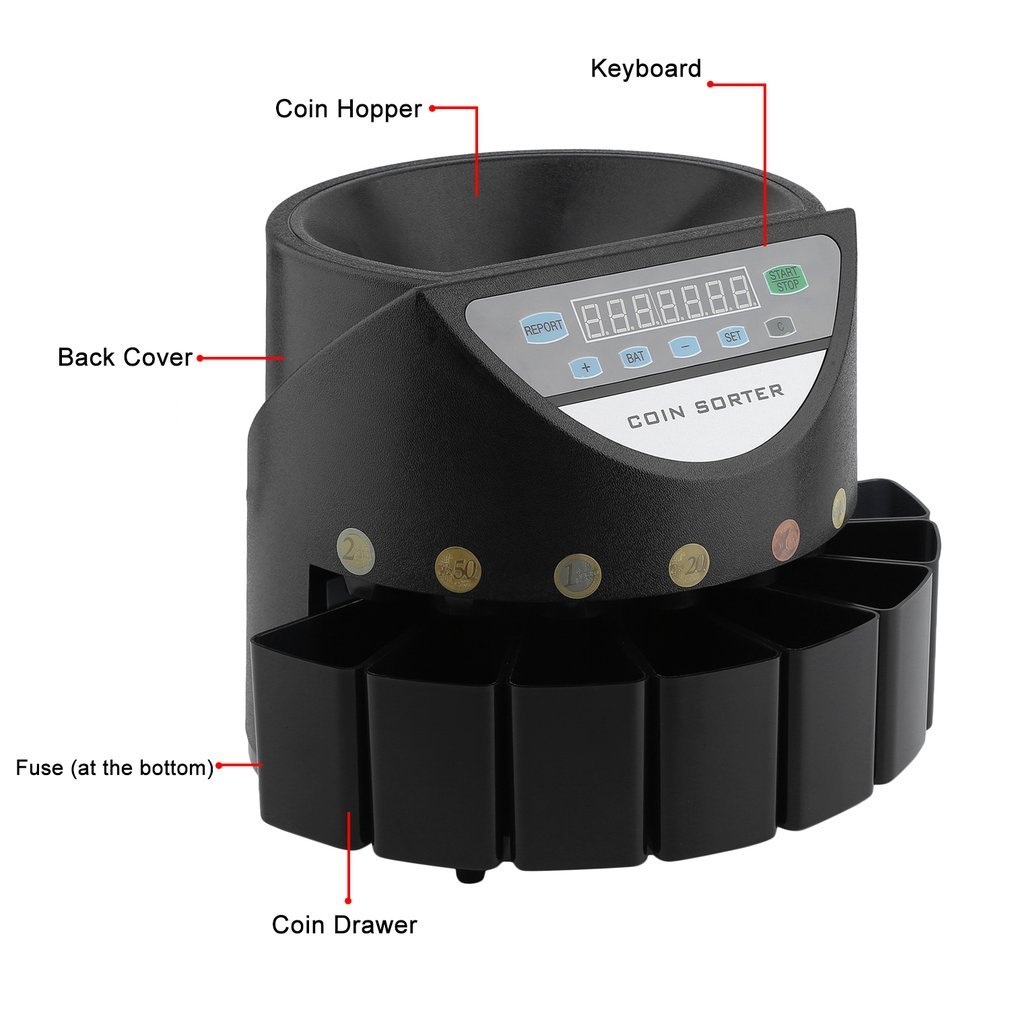 yesper Conta Monete muenzzaehl macchina monete sortierer monete Euro soldi macchina contasoldi Coin Counter Sorter 300 pezzi/min Nero