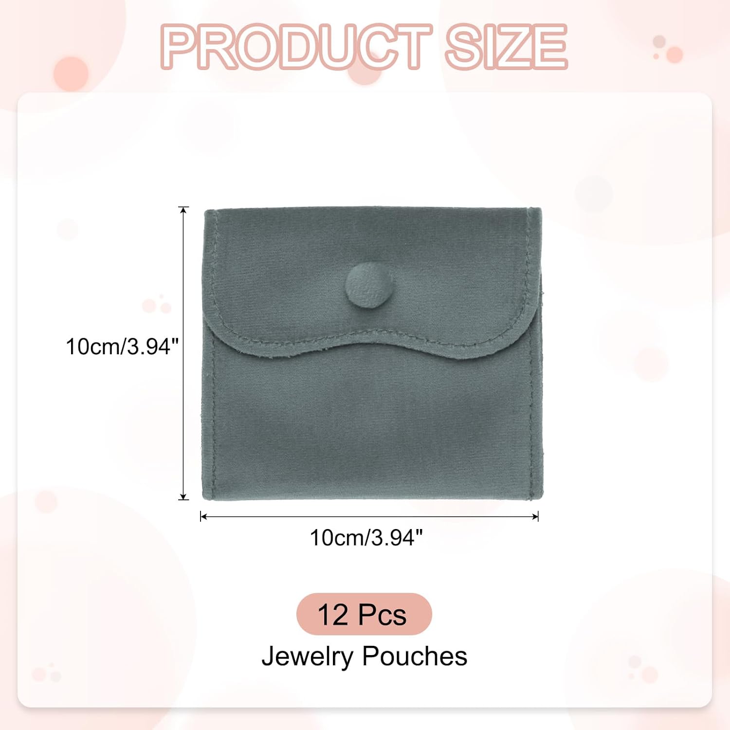 PATIKIL 4x4 Inch Velvet Jewelry Pouches, 12 Pcs Jewelry Packaging Gift Bags with Snap Button for Bracelet Necklace Rings Watch, Gray