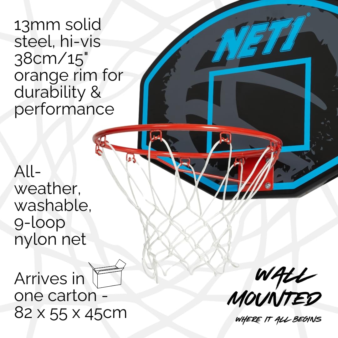 NET1 Premium Basketball-Rückwand & Netzsystem 38,1 cm massiver Stahlrahmen Wandmontage höhenverstellbar
