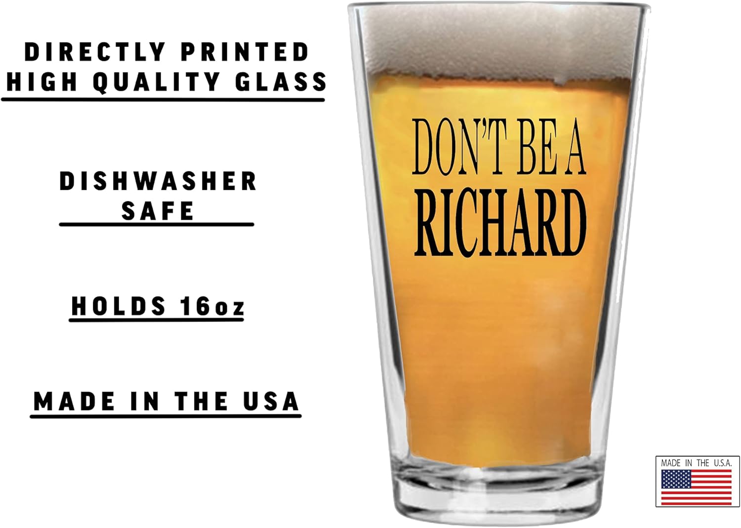 Rogue River Tactical Funny Don't Be A Richard Beer Glass Drinking Cup Pint 16oz Pub Gag Gift Hilarious Joke - Image 3