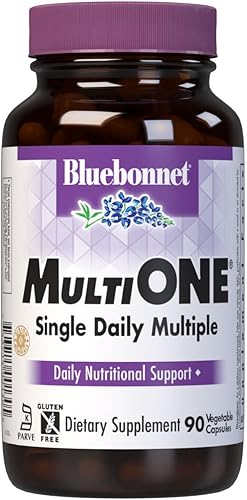 Bluebonnet Nutrition Multi One (con hierro) cápsulas vegetales, suplemento completo de vitaminas múltiples de espectro completo, vitaminas B, sin
