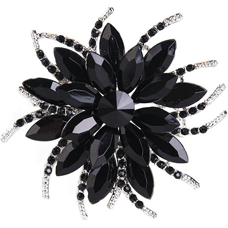 Enticing Black Rhinestone Flower Brooch for Women