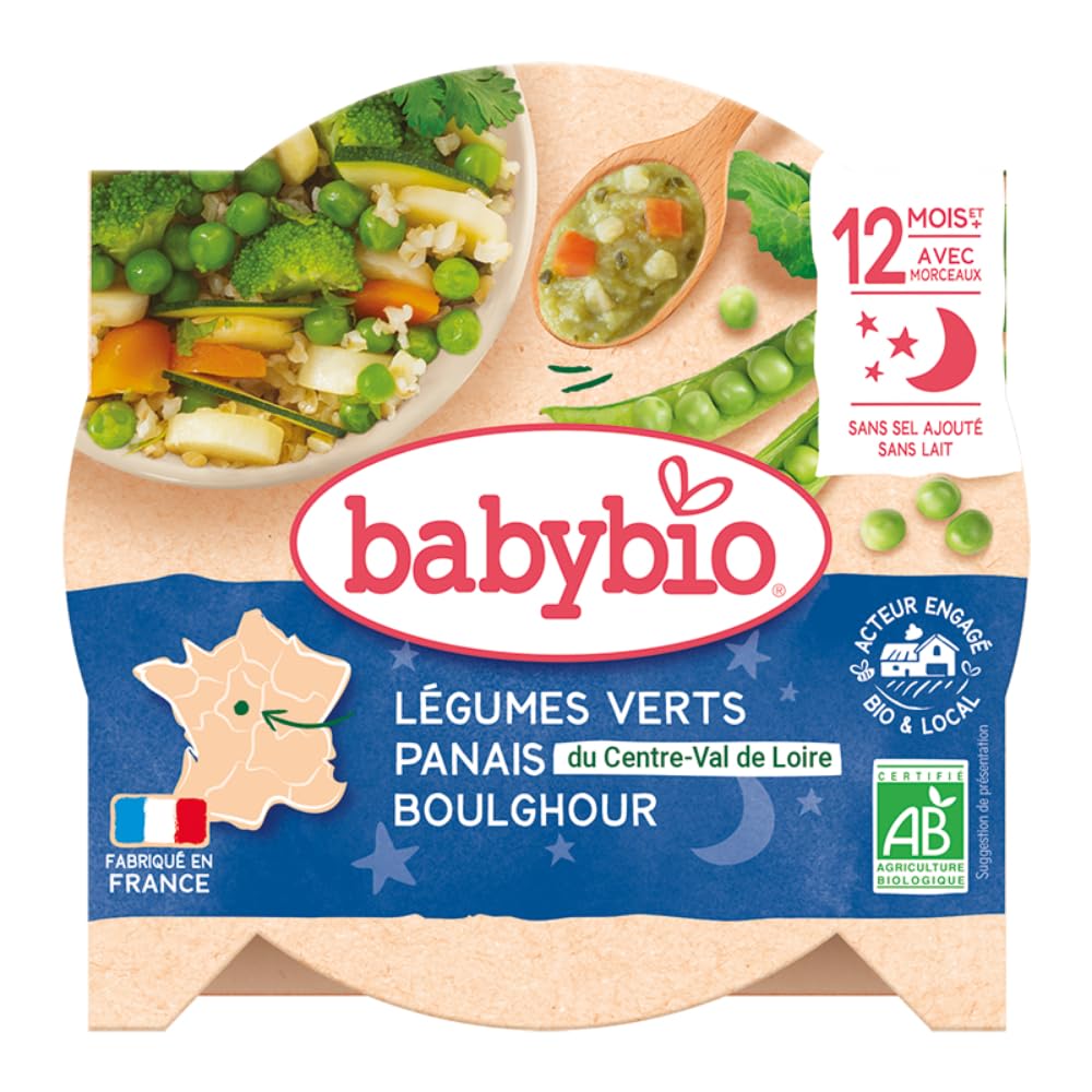 Babybio Poêlée de Légumes Verts, Panais du Val de Loire, Boulghour avec Coriandre Bio - 230 g