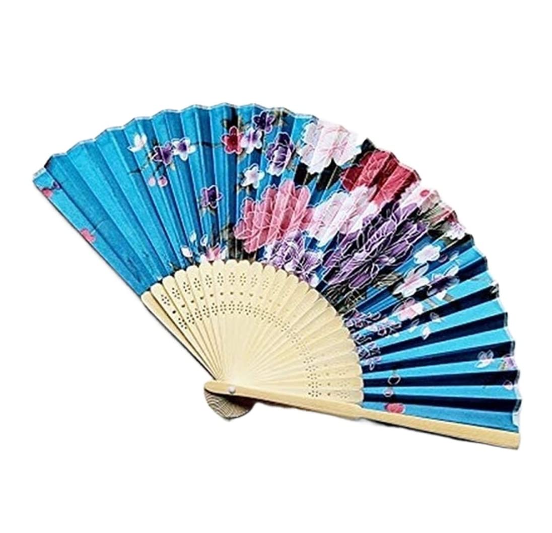 Display Fans Vintage Bamboo Folding Hand Held Flower Fan Chinese Dance Party Solid For Hand Held(D)