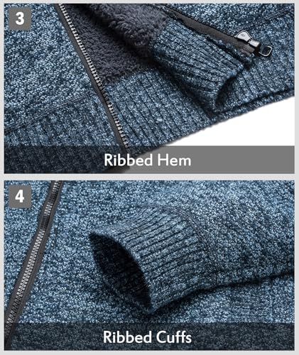 Image of LLdress Mens Knit Cardigan Sweaters Sherpa Lined Full Zip Hoodie With Pockets