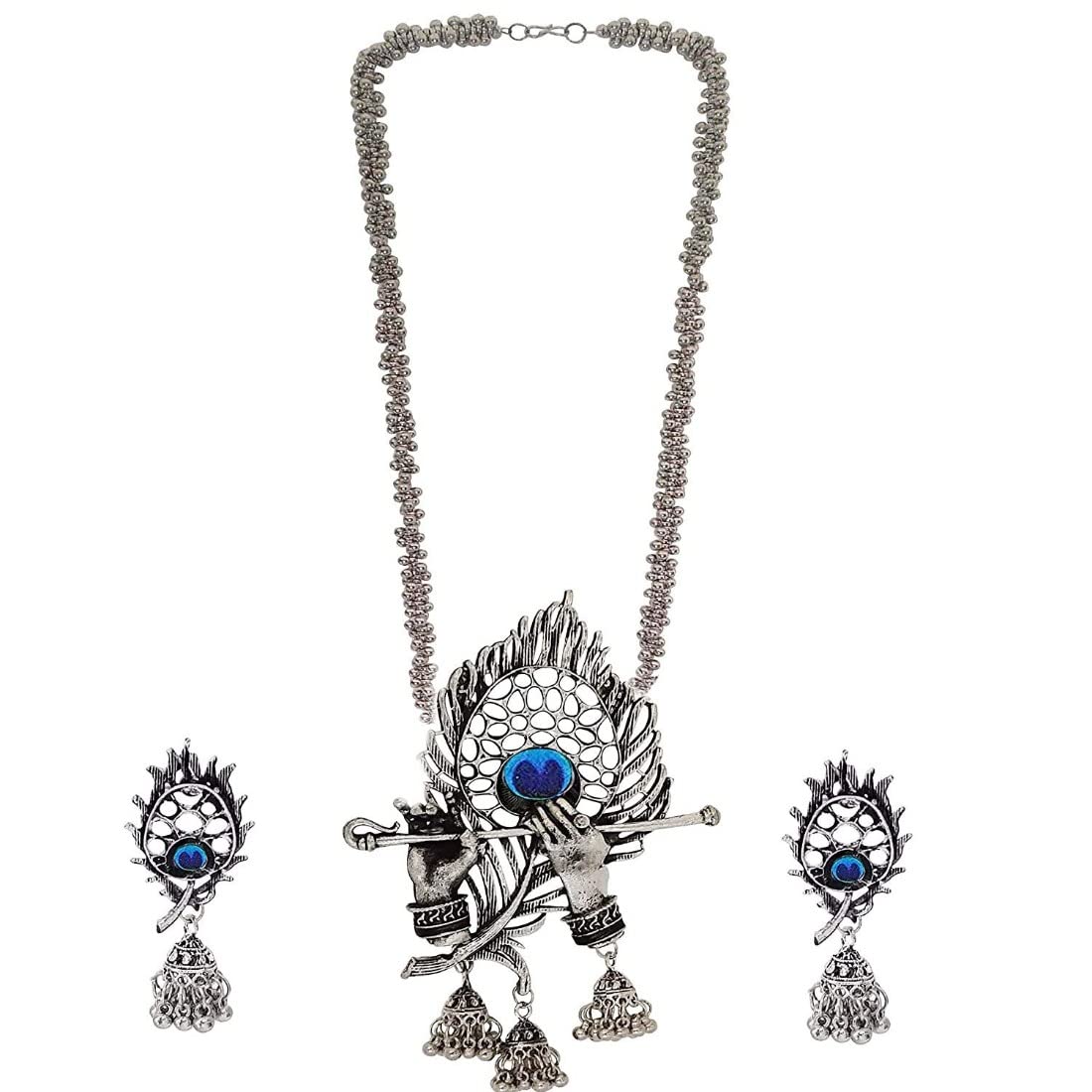 Generic Stylish Alloy Metal Krishna Murli Style Silver Oxidised Necklace Set for Women-PID37238 (B09RGT31SC) Amazon Price History, Amazon Price Tracker