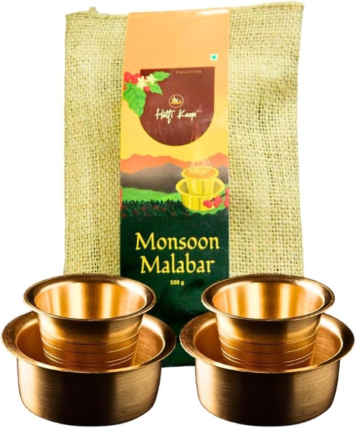 Hatti Kaapi Combo - Monsoon Malabar 100g & Brass Dabra Set of 2