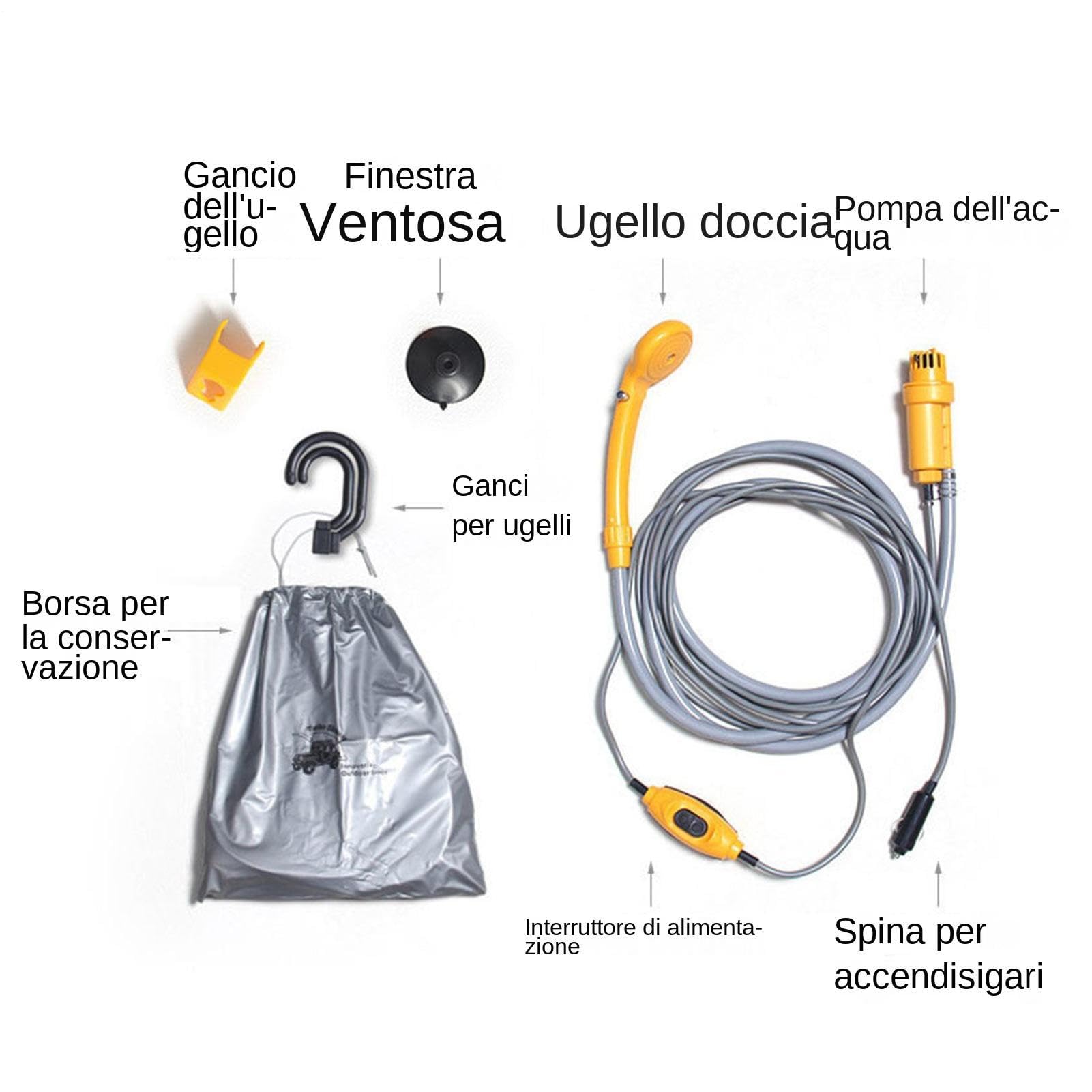 Ducha Portátil Para Camping 12V Eléctrica Portátil Multifuncional | Bomba De Ducha Camping Al Aire Libre para Motocicleta Autocaravana Lavado de Coches Senderismo Playa Viajes Aventuras Viaje