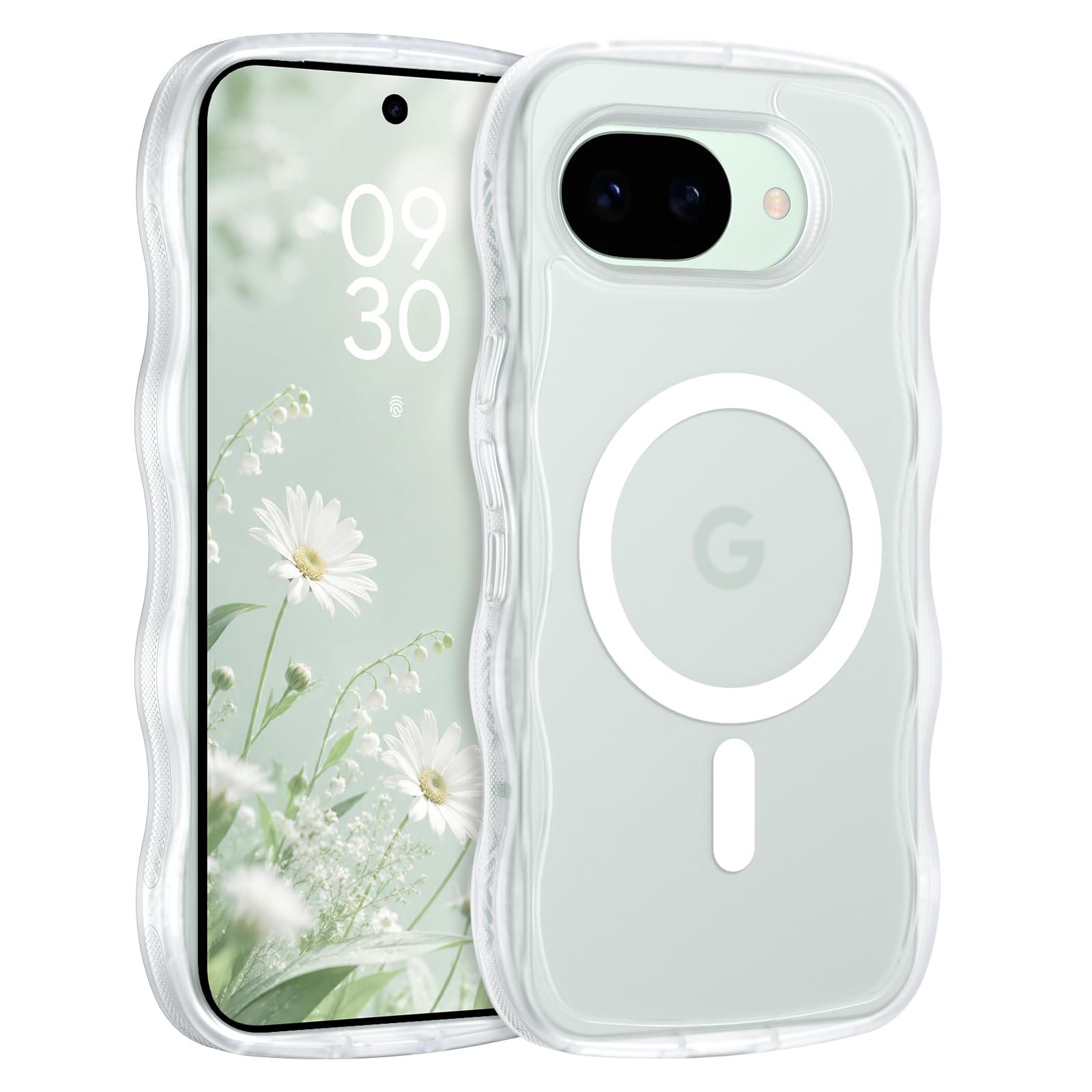 Telaso pixel 10a ケース ウェーブ 半透明 Magsafe対応 なみなみ TPU PC google pixel 10a ケース ワイヤレス充電対応 指紋防止 おしゃれ 黄変防止 うねうね レンズ保護 滑り止め マット感 可愛い 薄型 ホワイト