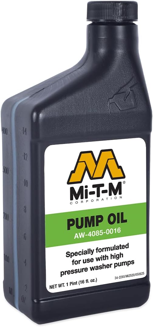 Mi-T-M Corporation Pressure Washer Pump Oil, 16 oz (1 Pint), Premium Pump Lubricant for Pressure Washer Pumps, Anti-Wear, Rust & Corrosion Protection, Foam Suppressant, AW-4085-0016