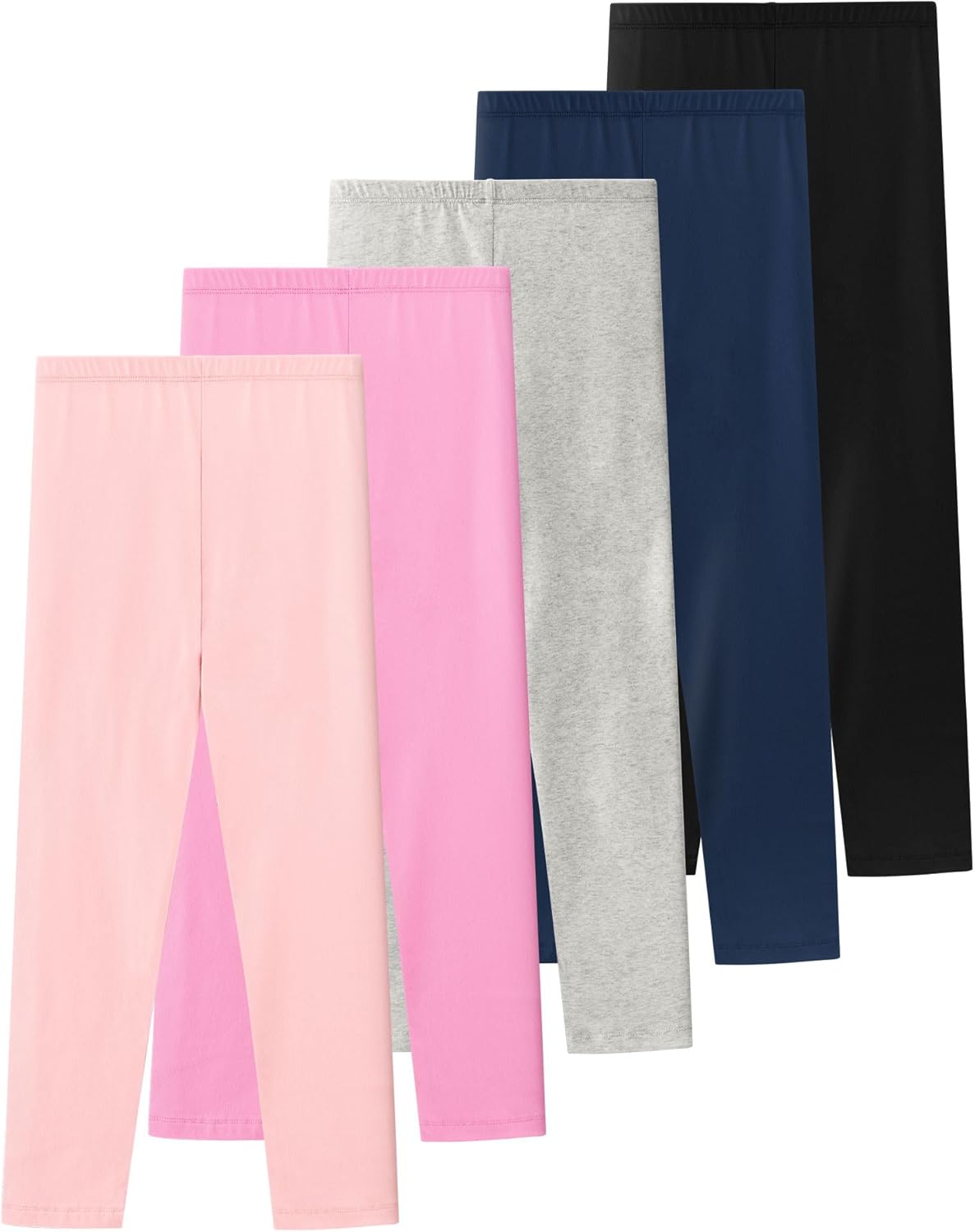 Girls Leggings 5 Pack Assorted Toddler Kids Teens Youth Cotton Pants Soft Comfort Stretchy Tights for School Uniform Play
