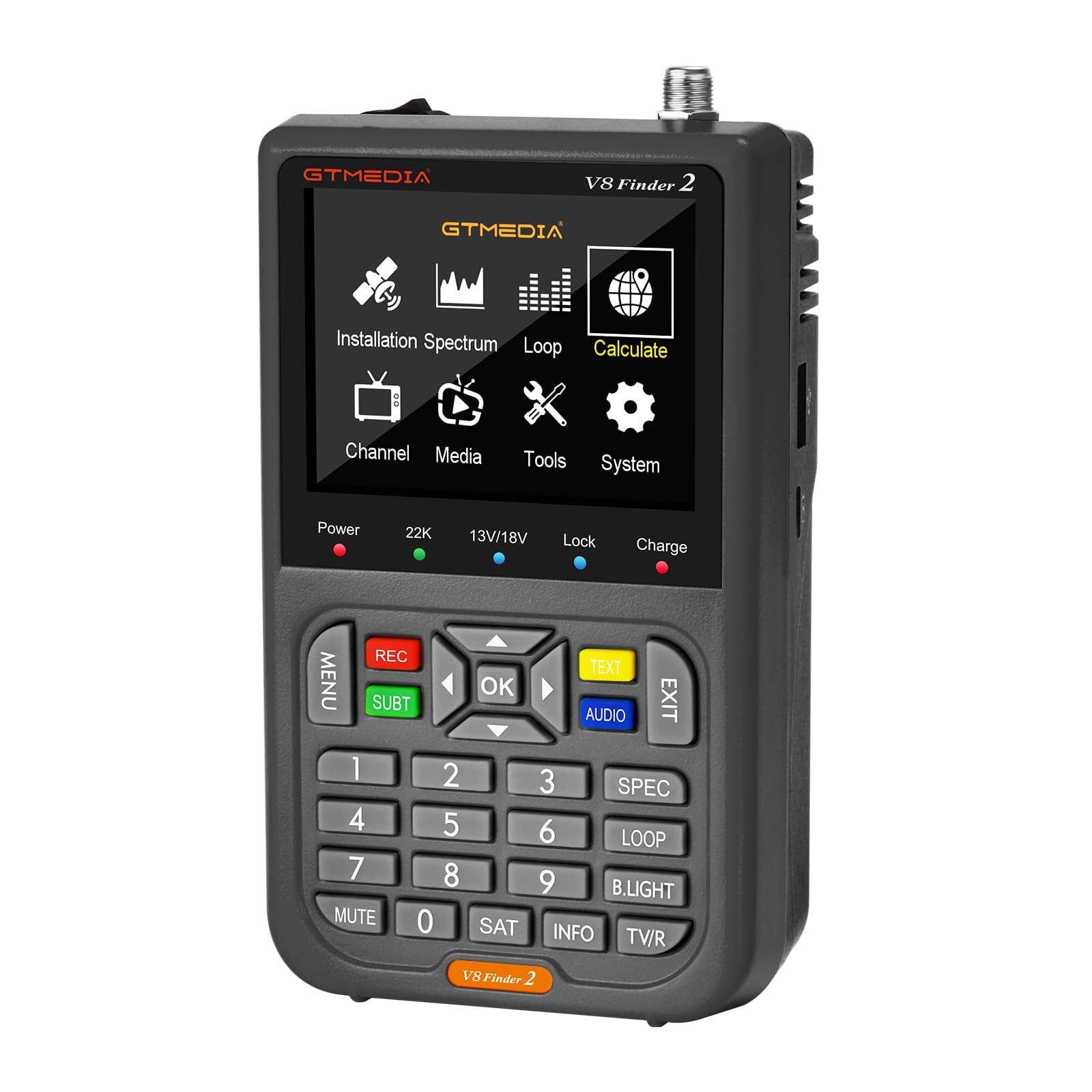 GTMEDIA V8 Finder2 Pointeurs Satellites Sat Finder Meter Localisateur Signal Satellite Numérique pour DVB-S2X/S2/S Le réglage de la Parabole Satellite, 3.5" LCD HD H.264 7,4 V/4000 mAh