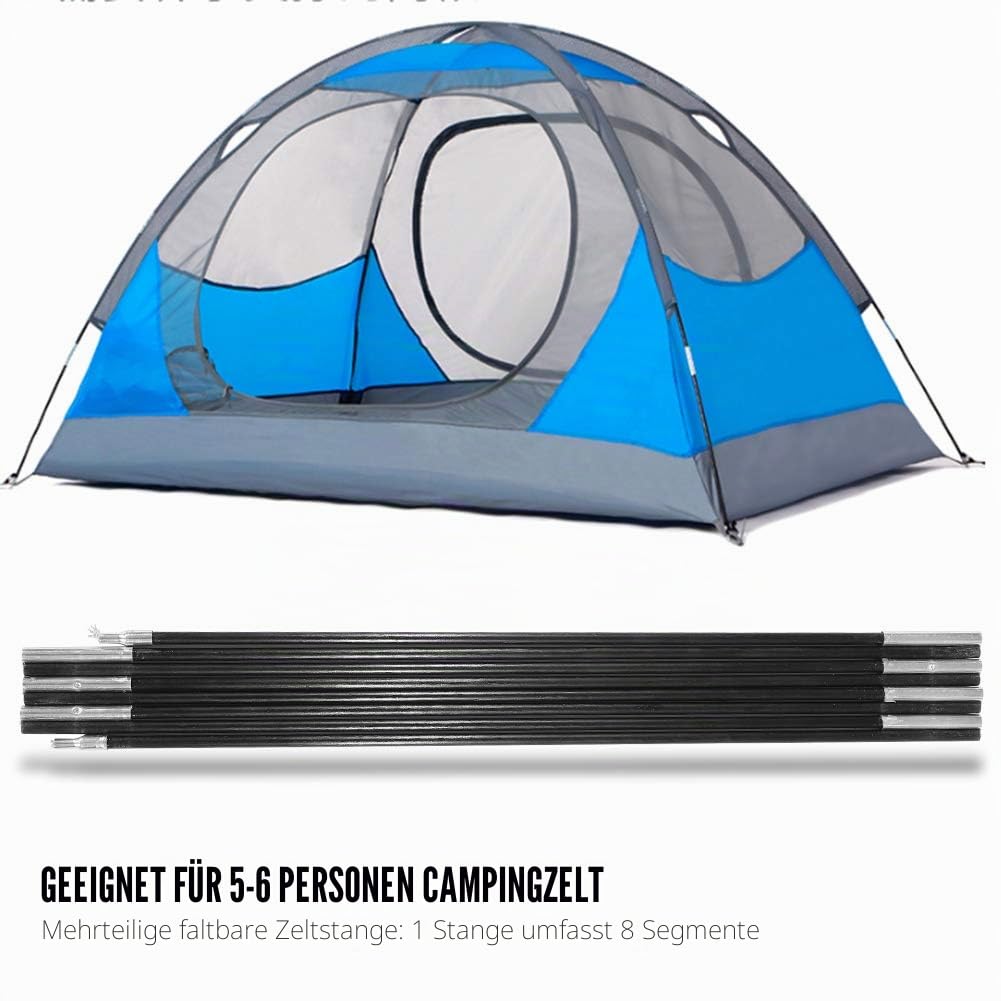 Wakects 4.48M Zeltstützstange, 2 Stangen Outdoor Camping Zeltstange Fiberglas Zelt Ersatz Stangen Stangen Hochfest Elastisch Verschleißfest Zelt Zubehör Ausrüstung für 5-6 Personen Campingzelt