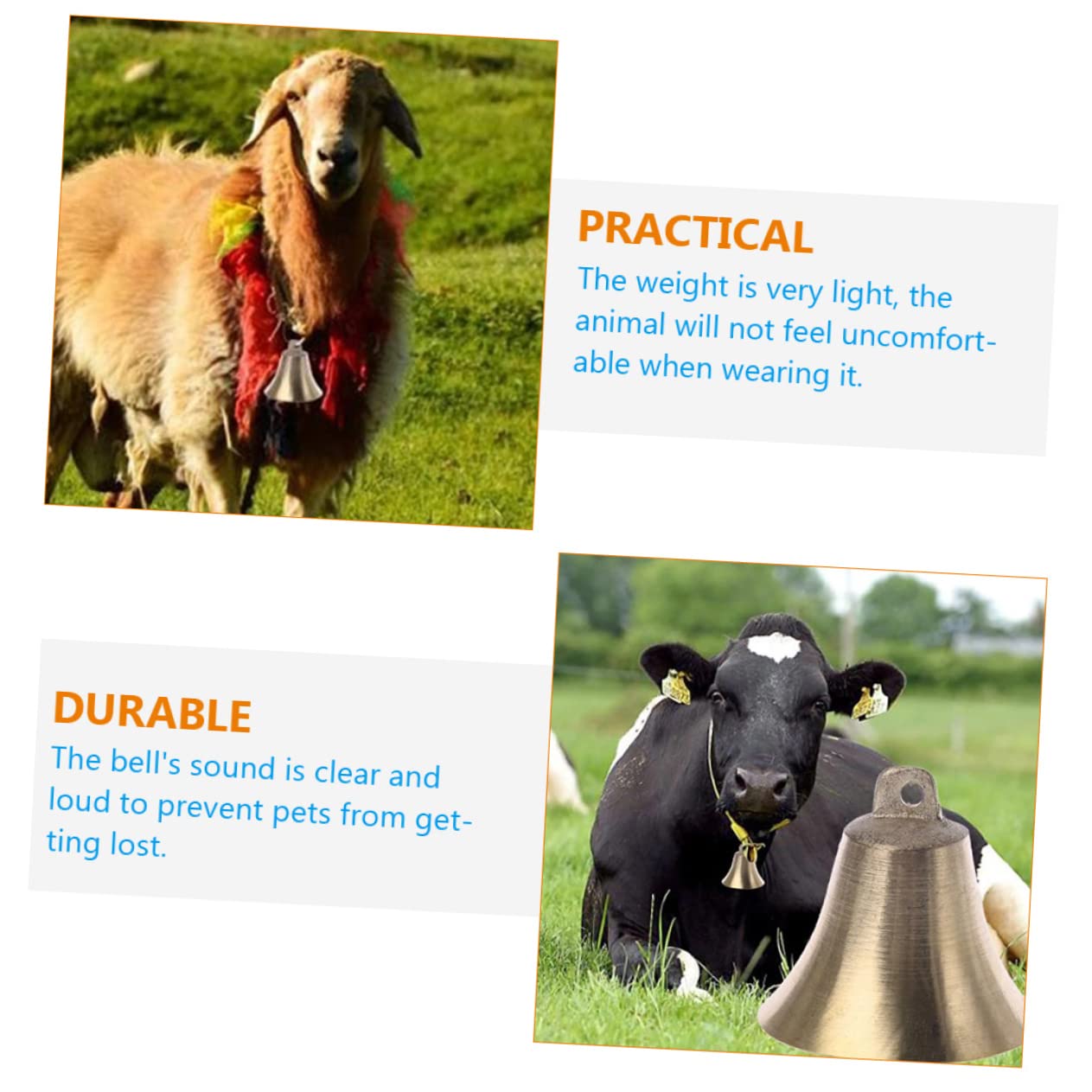 Levemolo 3sets Bulk Farm Supply Bells Cow Horse Sheep Hanging Bell Noise Choker for Cattle Farm 4pcs*3