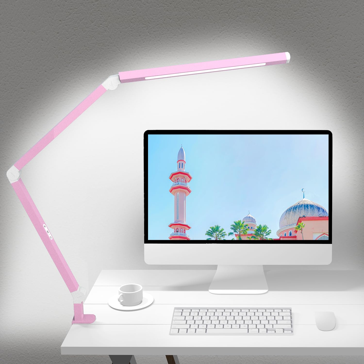 Micomlan Architect Desk Lamp with Clamp, Led Desk Lamp with Dual Light Bars and Adjustable Swing Arm, Clip-on Stepless Dimming Table Light Computer Lighting for Home Office Sewing Painting Hobby