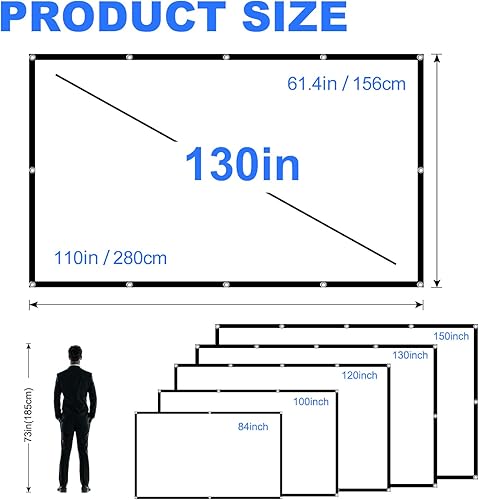 Miniatura 3 de Pantalla de proyección de 130 pulgadas, pantalla de proyector plegable lavable, antiarrugas, portátil, 4K, para interior y exterior, 16:9, HD,