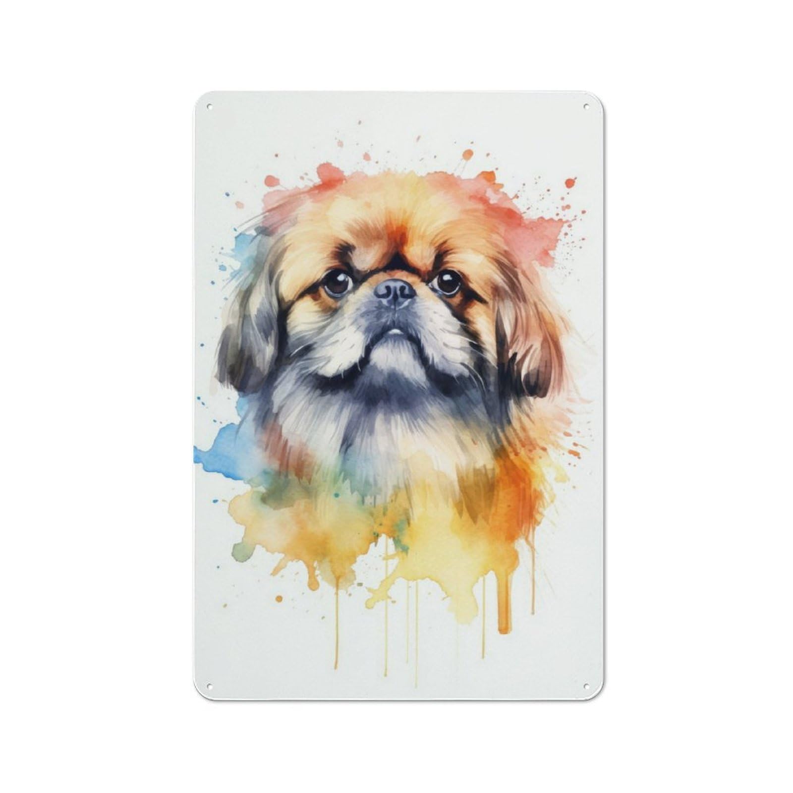 Junmoney Watercolor Pekingese Dog Tin Sign 30X20cm For Workshop Wall, Rustic Wall Decor, Suited To Workshop Decor Fans